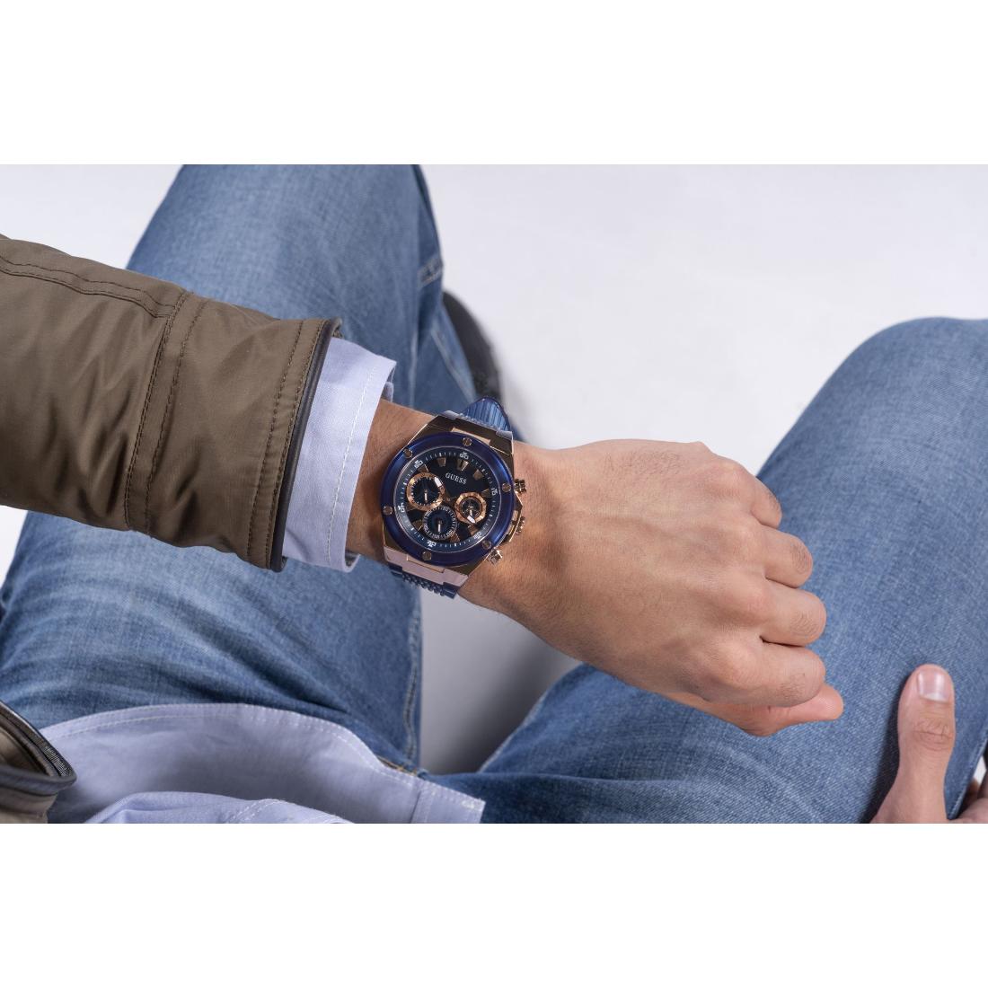 Guess Sport 46 mm Size Rose Gold Dial Men Chronograph Watch - GW0425G3