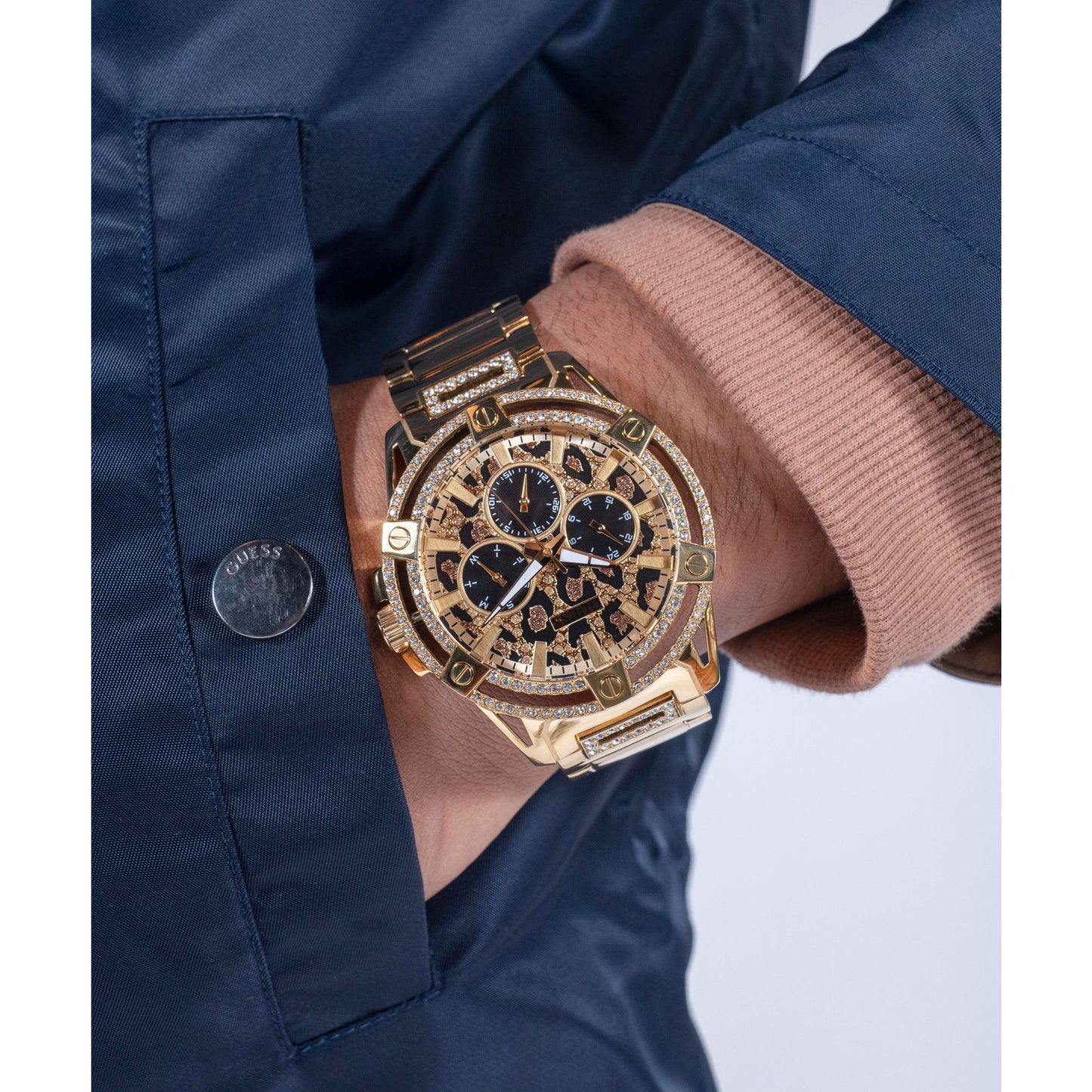 Guess Trend 48 mm Animal Print Dial Men Chronograph Watch- GW0497G4