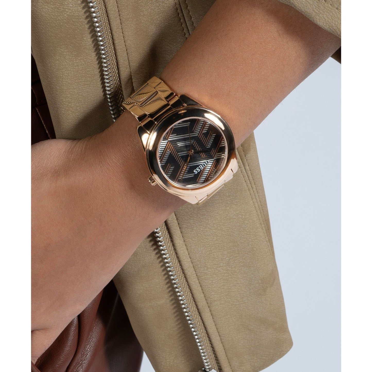 Guess Cubed 40 mm Brown Dial Women Analog Watch- GW0607L3