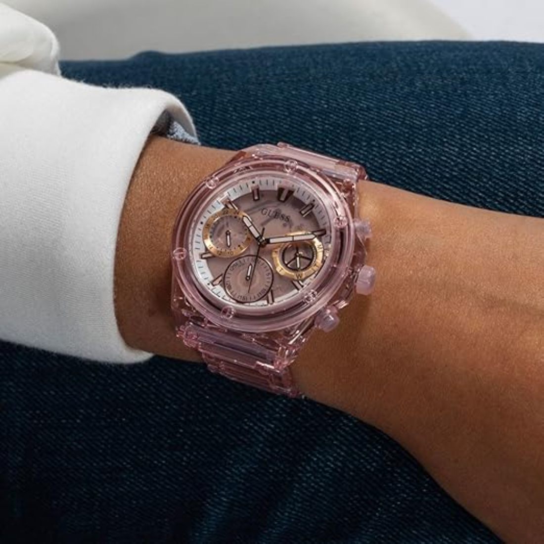 GUESS Sport 39 mm Pink Dial Women Chronograph Watch- GW0650L4
