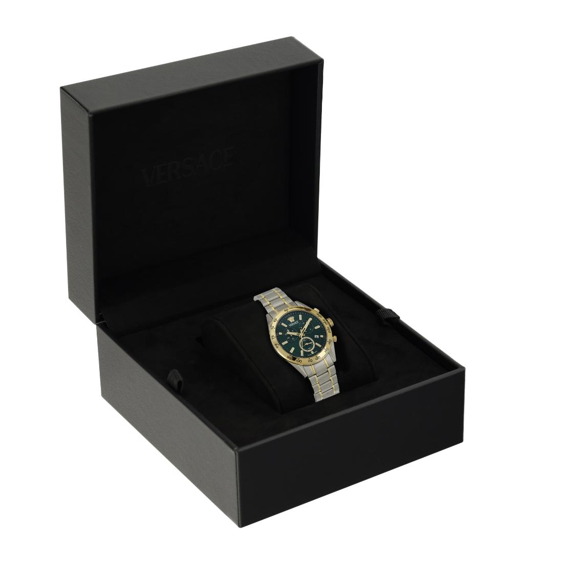 Versace V-Code Chrono 41 mm Green Dial Men Watch- VE0CA0324
