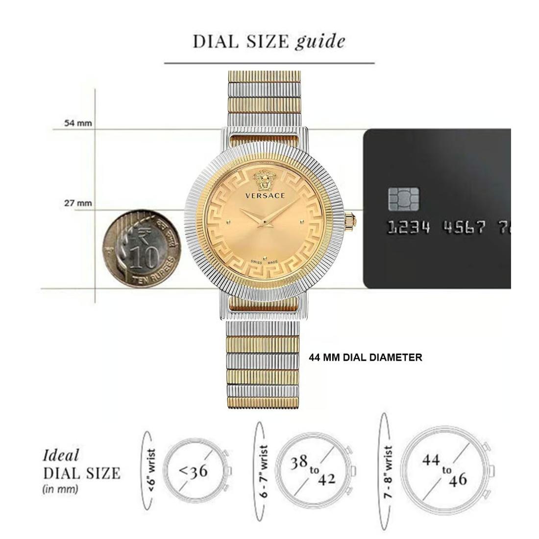 Versace Greca Chic 44 mm Gold Dial Women Analog Watch- VE3D00422