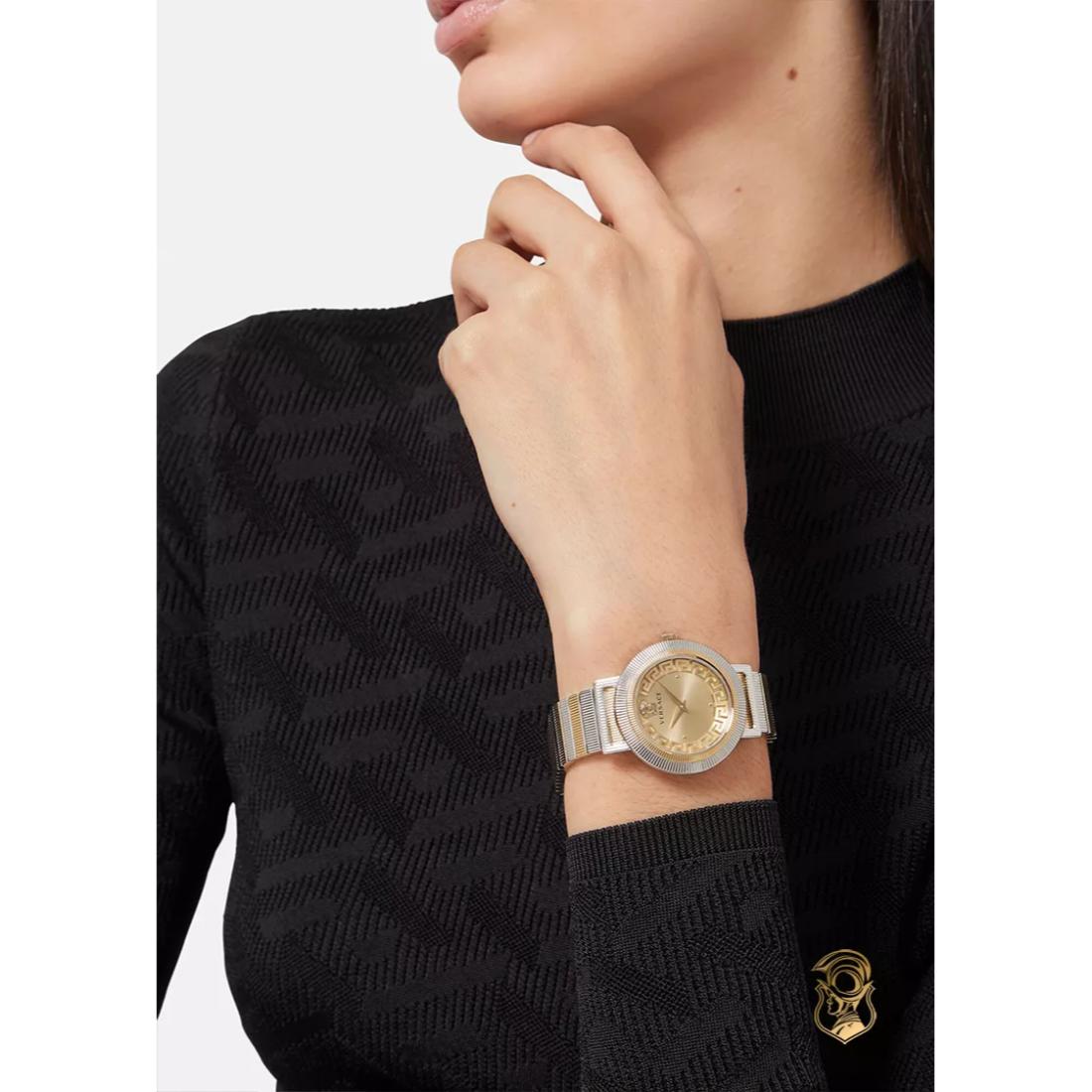Versace Greca Chic 44 mm Gold Dial Women Analog Watch- VE3D00422