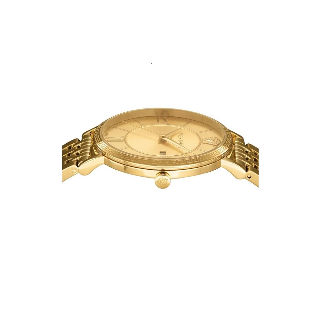 Versace V-Eternal 42 mm Gold Dial Men Analog Watch- VENCA0524