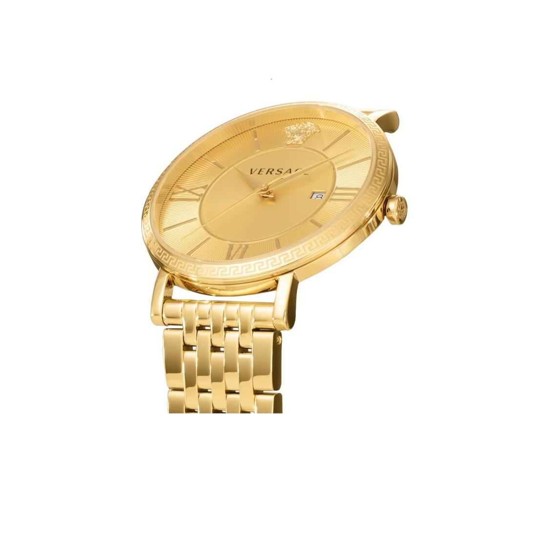 Versace V-Eternal 42 mm Gold Dial Men Analog Watch- VENCA0524