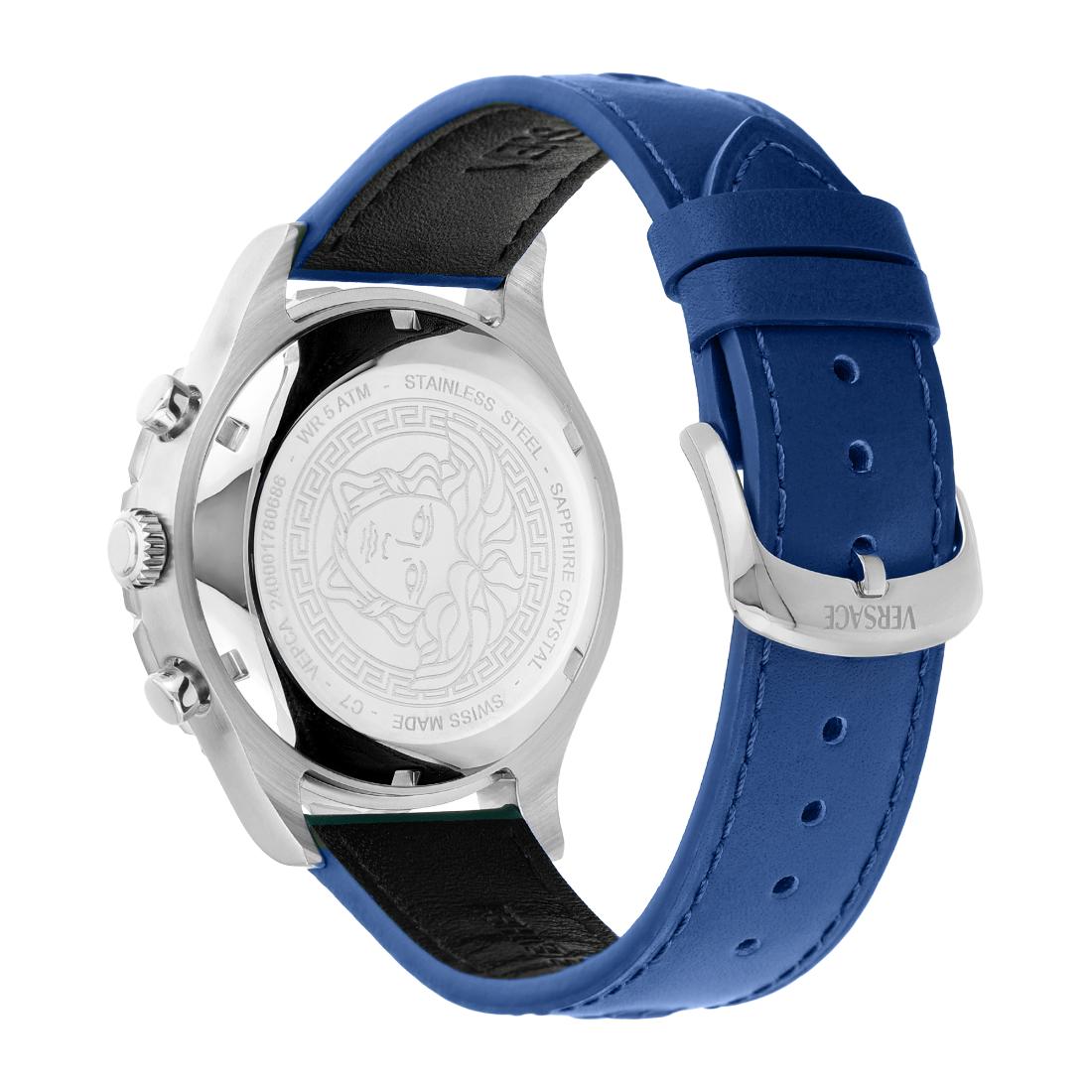 Versace Men 43 x 56.6mm Size Blue Round Dial Analog Watch- VEPCA0124