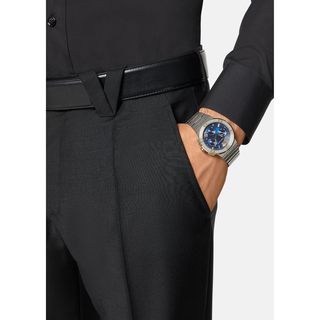 Versace Greca Logo Chrono 43 mm Blue Dial Men Watch- VEZ900221