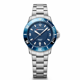 W Wenger watch with blue dial and silver bracelet on a white background