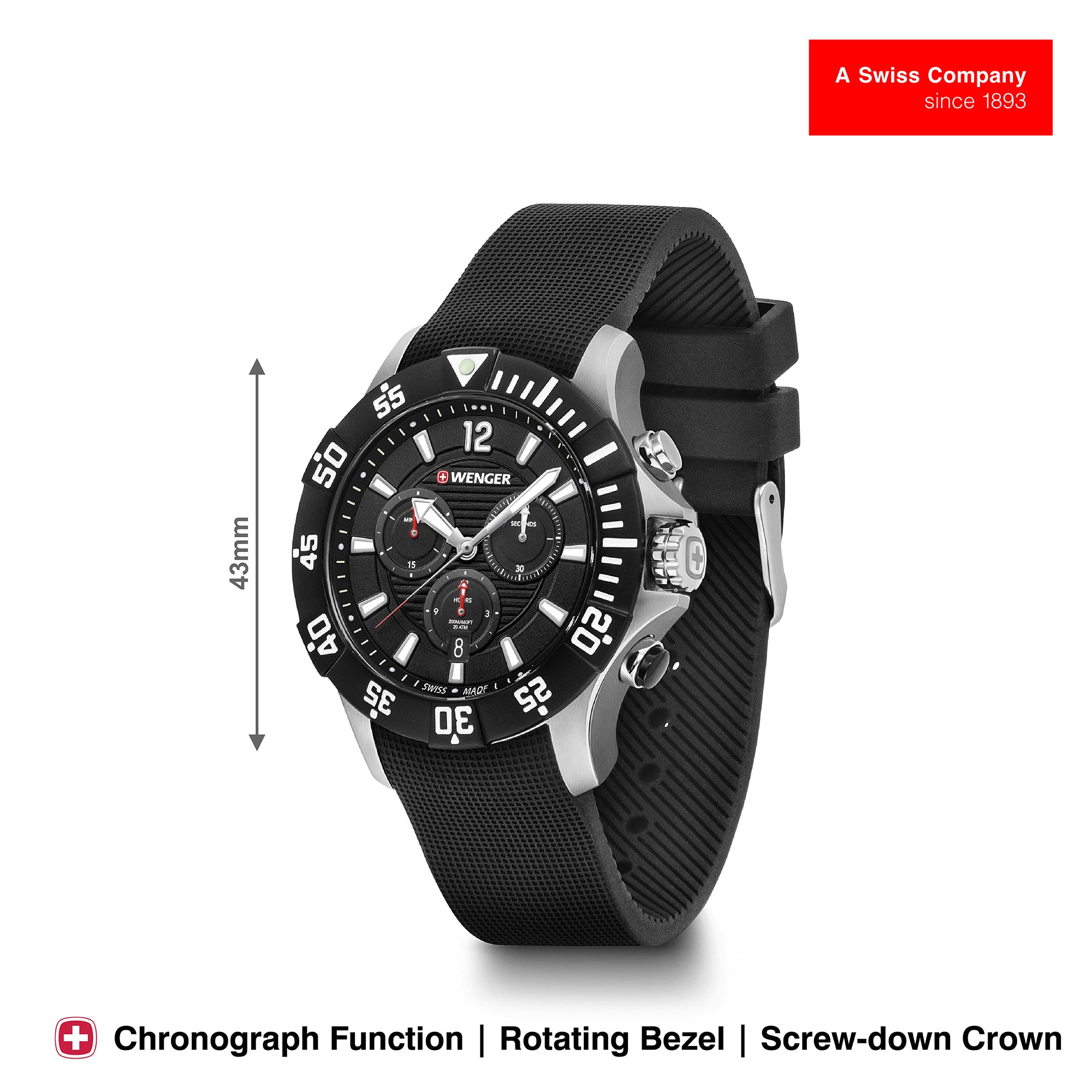 Wenger Seaforce Chrono 43mm Black Dial Men Watch 01.0643.118