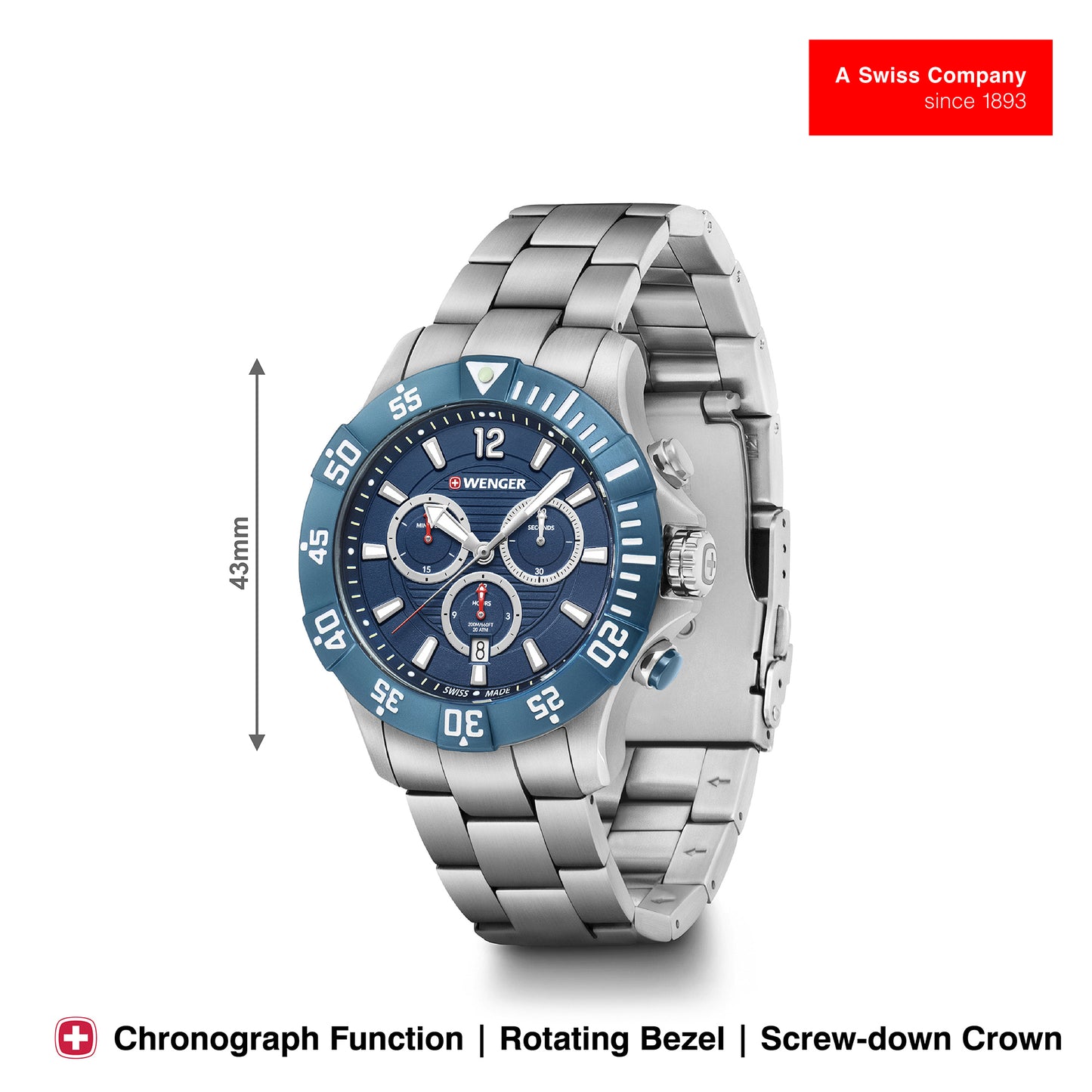 Wenger Seaforce Chrono 43mm Blue Dial Men Watch 01.0643.119