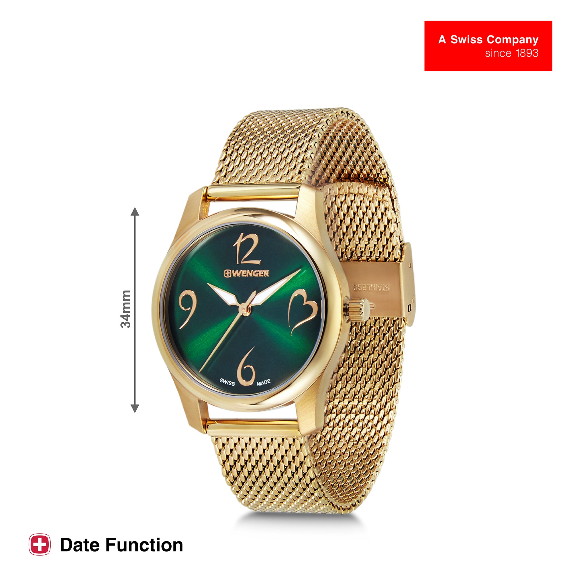 Wenger City Very 34 mm Green Dial Women Analog Watch 01.1421.121