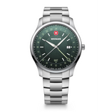 Wenger City GMT Swiss Made 42 mm green dial men's watch with stainless steel bracelet