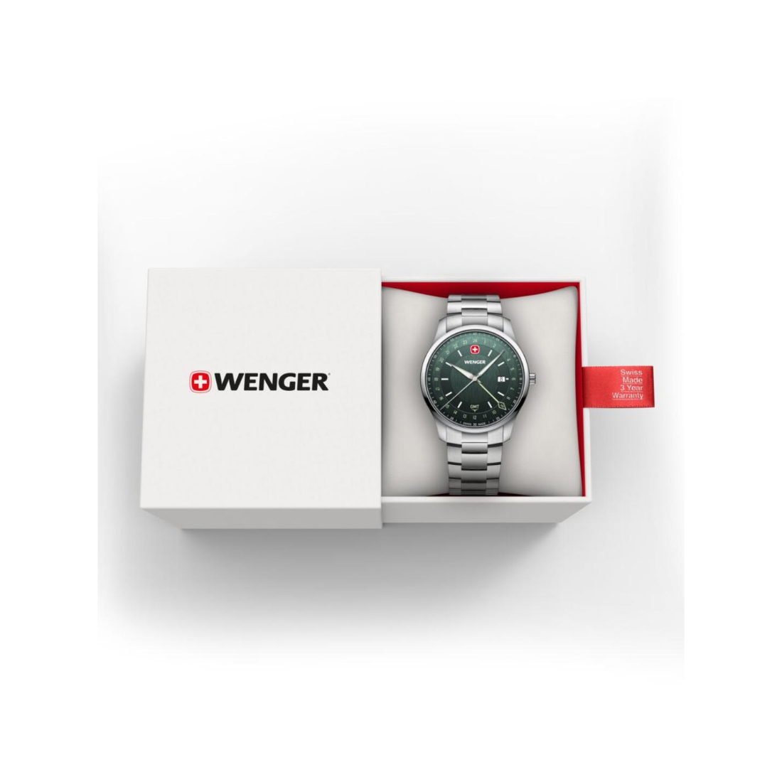 Wenger City GMT Swiss Made 42 mm Green Dial Men Watch 01.1442.107