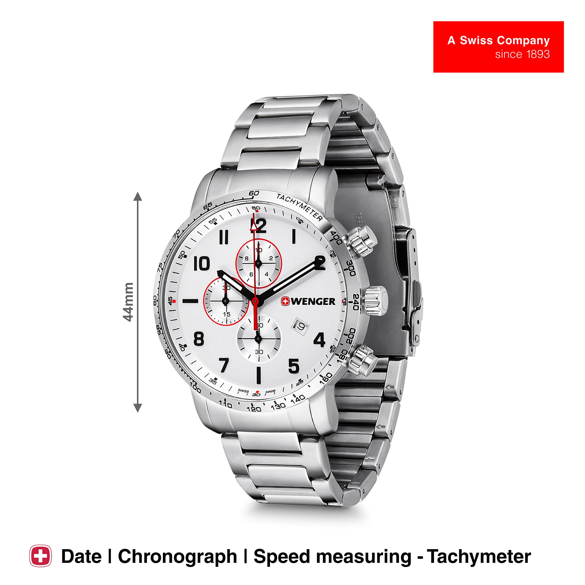 Wenger Attitude Chrono 44mm Silver Dial Men Watch 01.1543.110