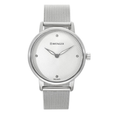 Silver Wenger watch with mesh band on a white background