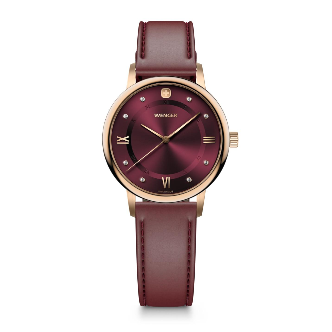 Wenger Urban Donnissima Swiss Made 35 mm red dial women's watch with red leather strap