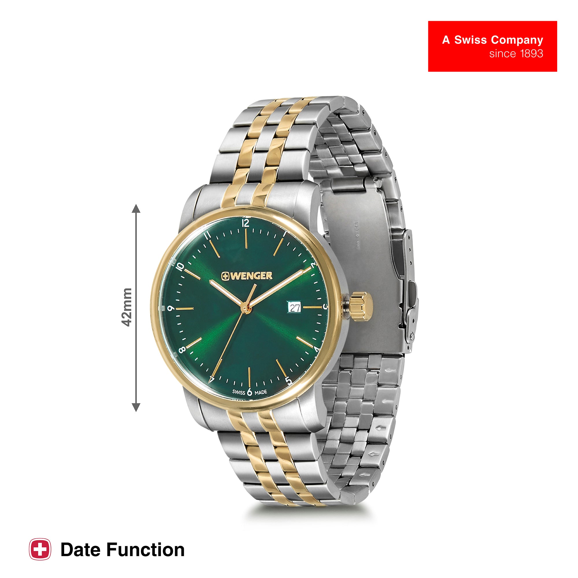 Wenger Urban Classic 42mm Green Dial Men Analog Watch 01.1741.128