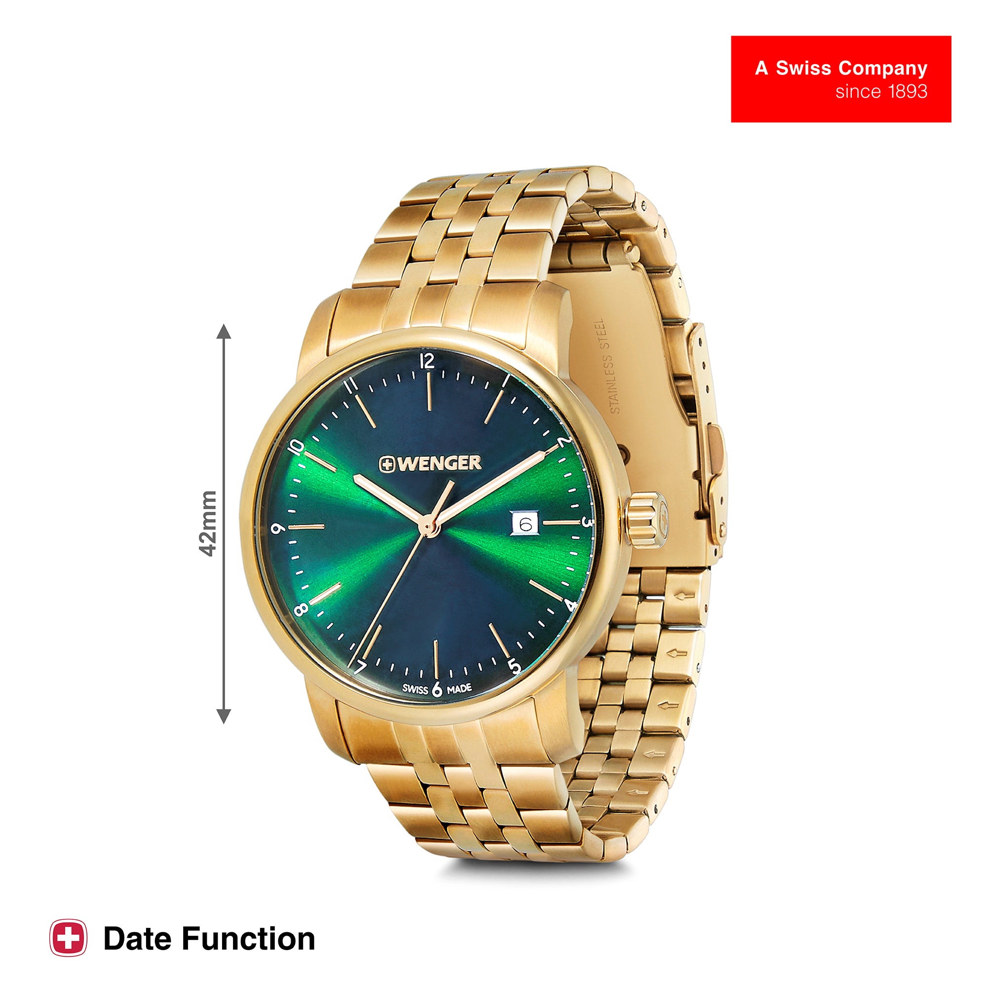 Wenger Urban Classic 42mm Green Dial Men Analog Watch 01.1741.129