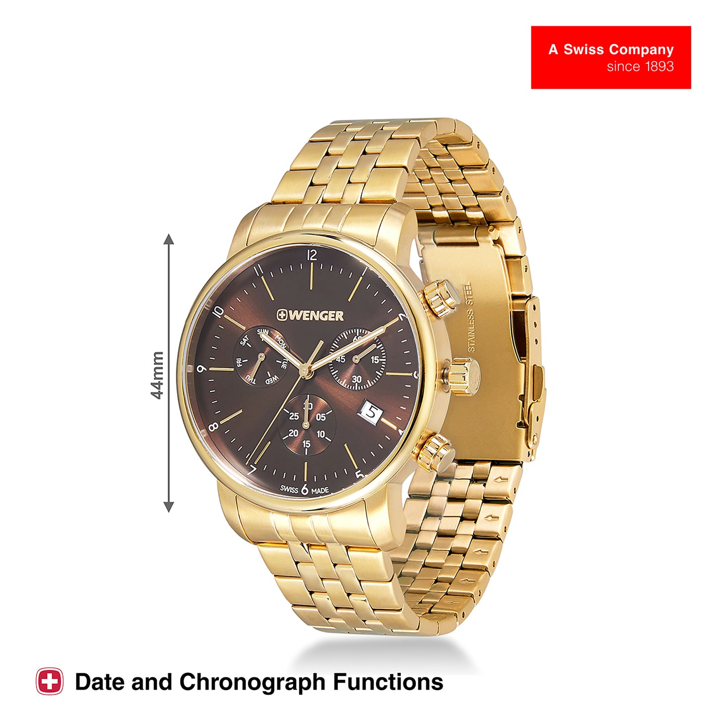 Wenger Urban Classic Chrono 44mm Brown Dial Men Watch 01.1743.110