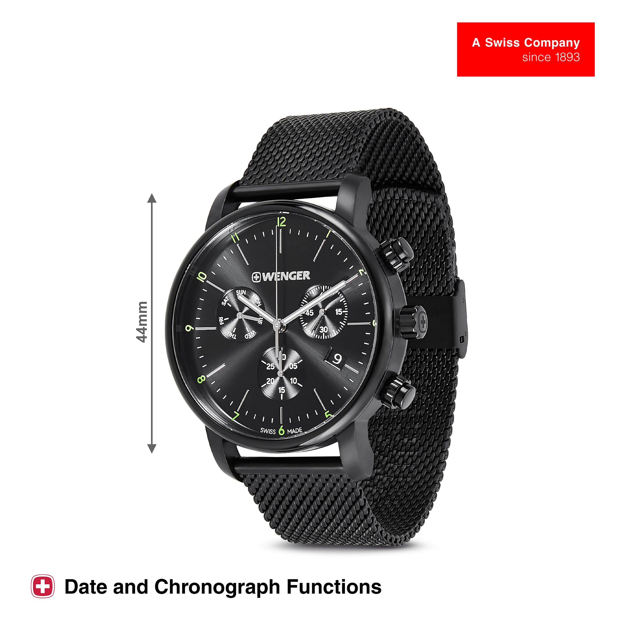 Wenger Urban Classic Chrono 44mm Black Dial Men Watch 01.1743.116