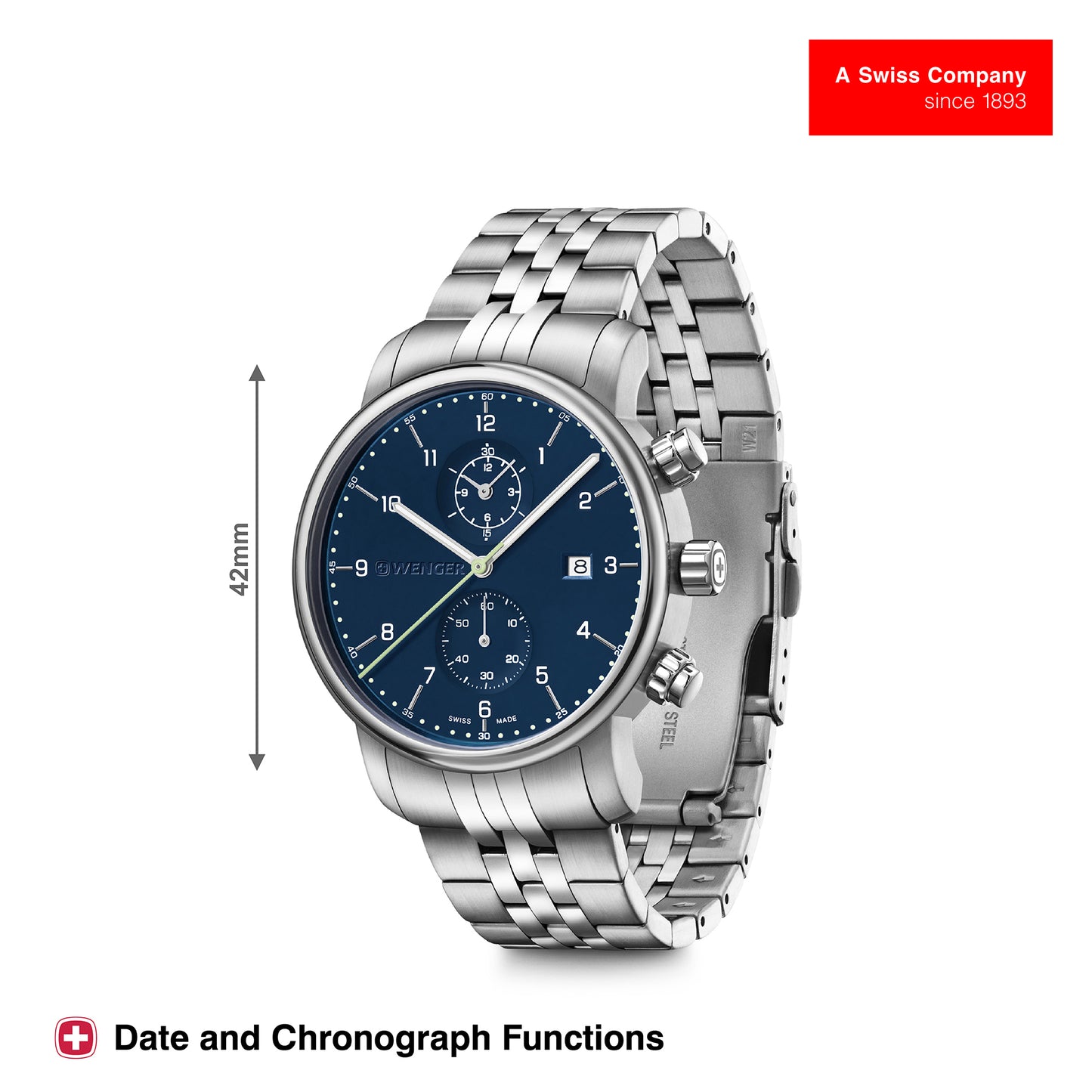 Wenger Urban Classic Chrono 42mm Blue Dial Men Watch 01.1743.124