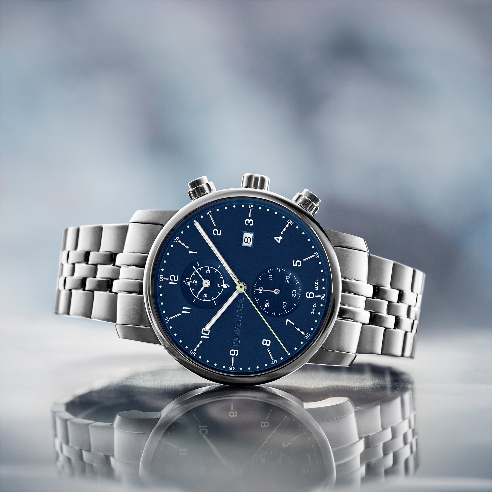 Wenger Urban Classic Chrono 42mm Blue Dial Men Watch 01.1743.124