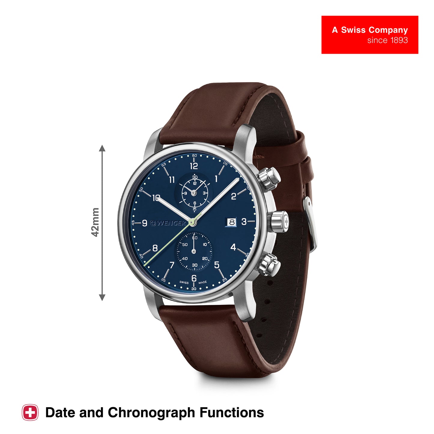 Wenger Urban Classic Chrono 42mm Blue Dial Men Watch 01.1743.125