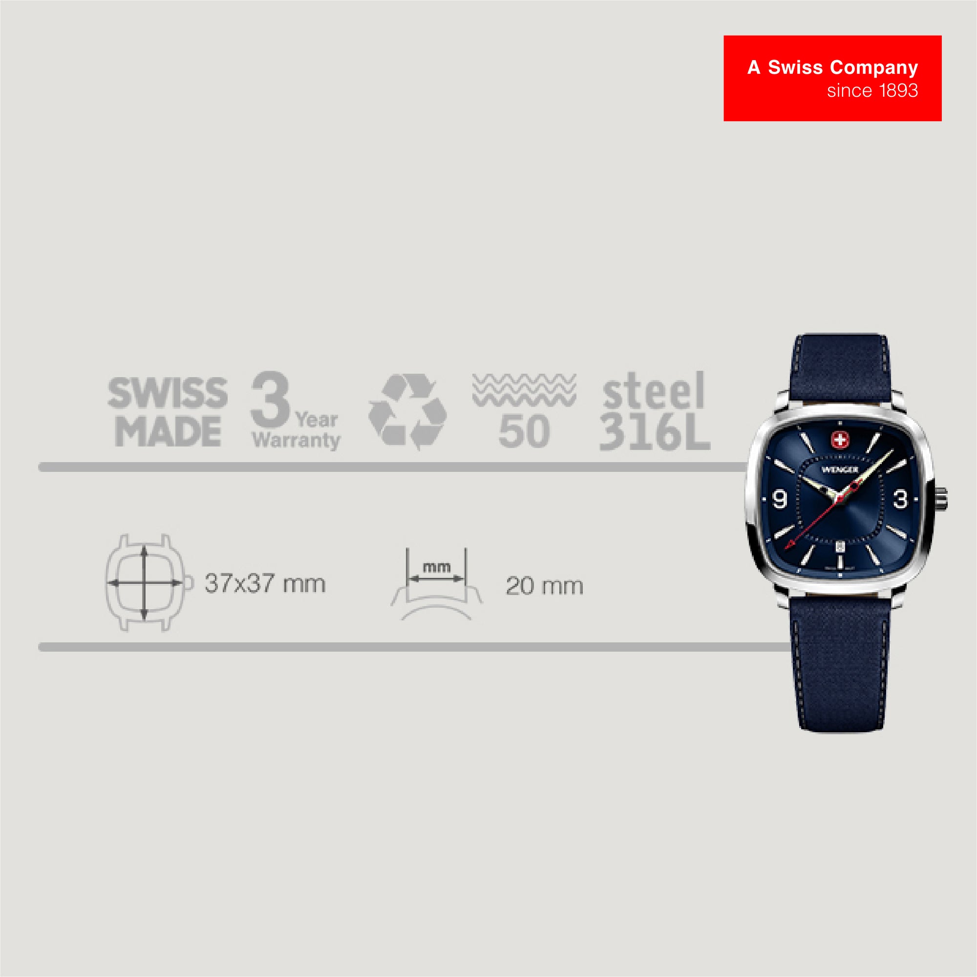 Wenger Vintage Sport Blue Dial 37mm Men Analog Watch 01.1921.109