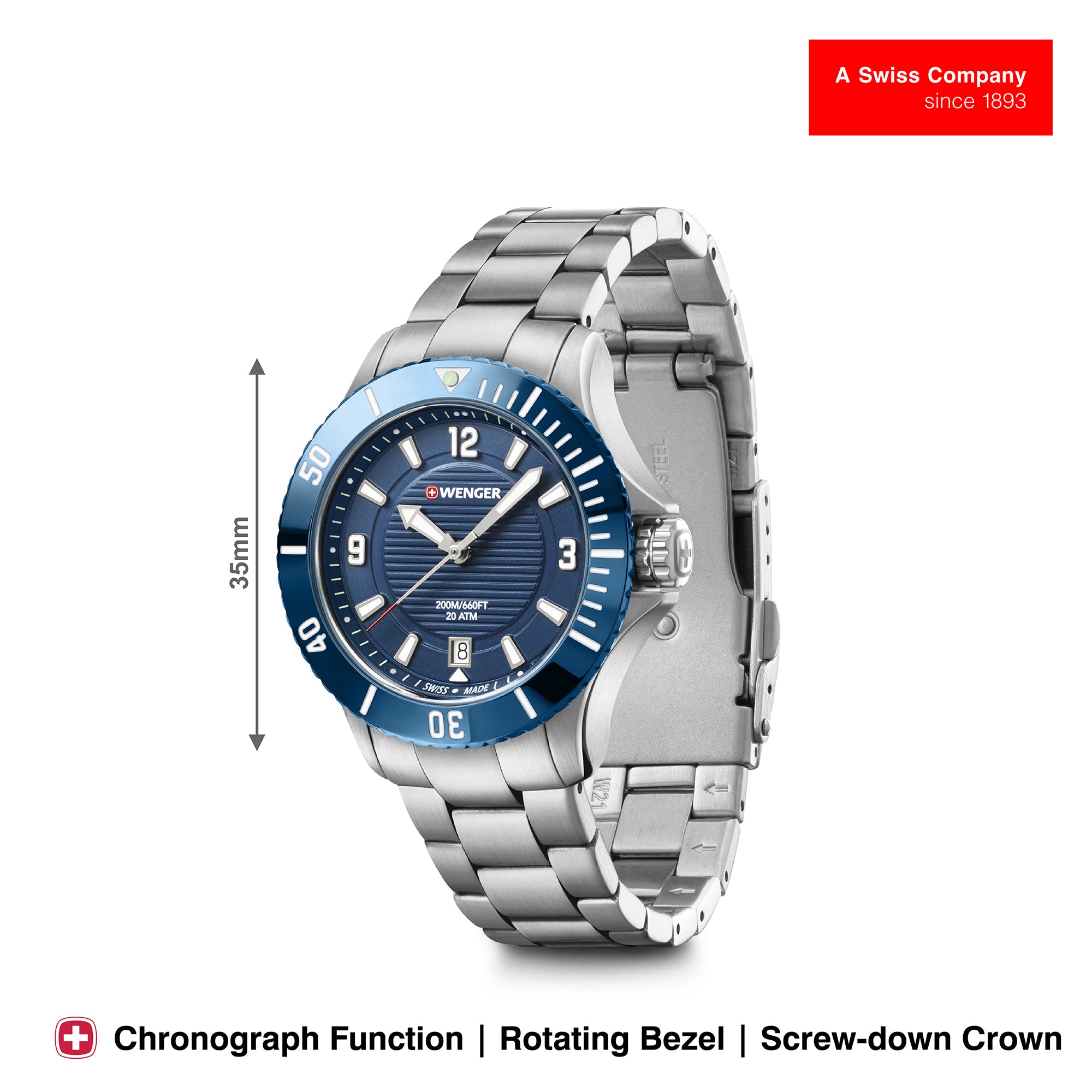 Wenger Seaforce Small 35mm Blue Dial Women Analog Watch 01.0621.111