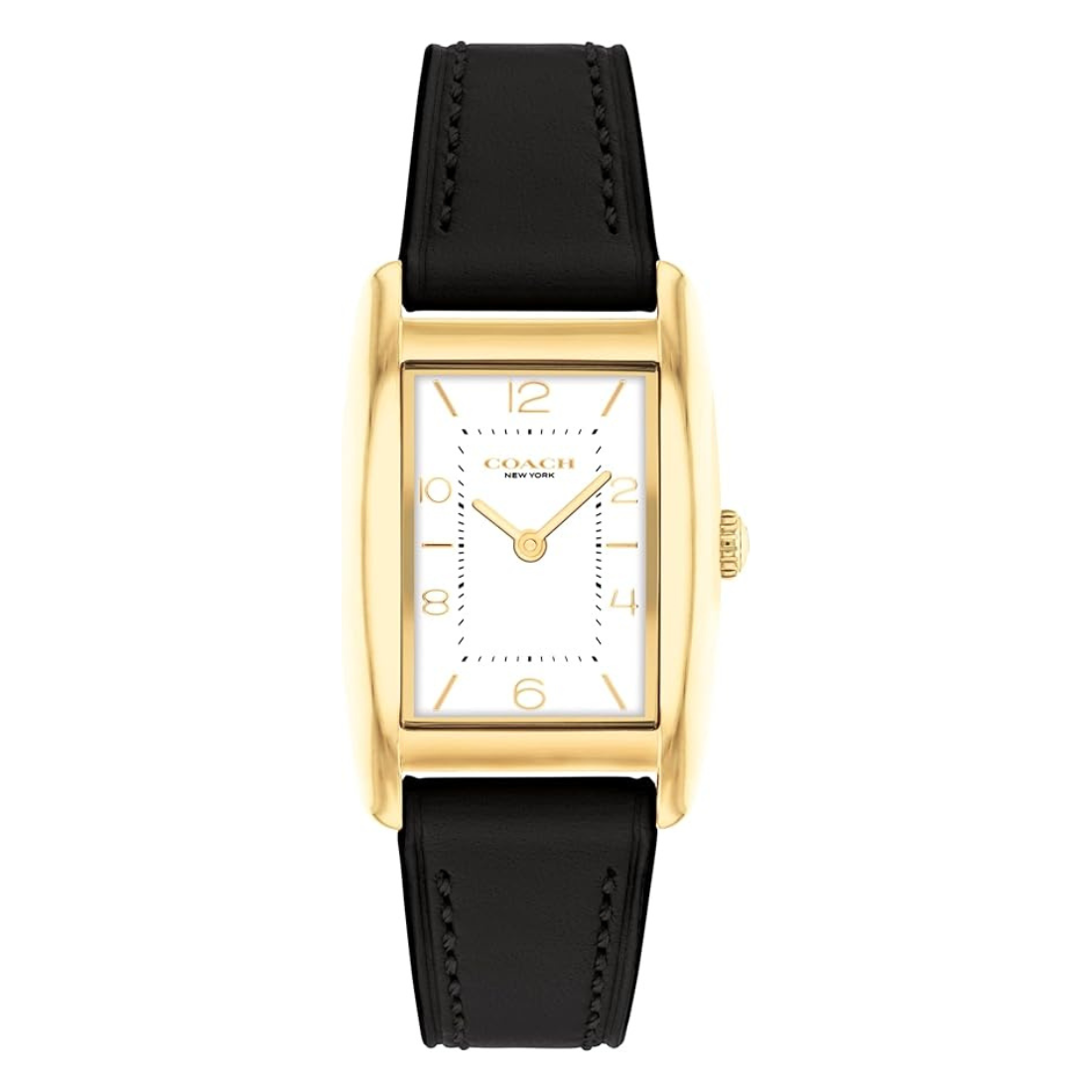 Coach Reese Women's Analogue Watch with Rectangular White Dial and Black Leather Strap