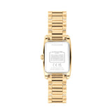 Gold-tone Coach wristwatch shown from the back, featuring a rectangular case and matching metal link bracelet on a plain white background.