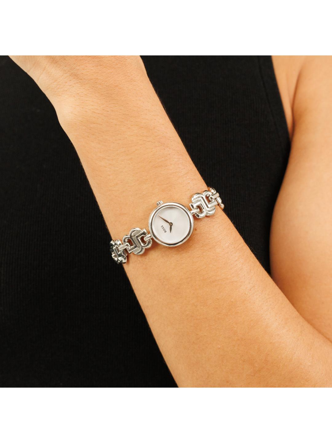 Boss Double B Dressy Qtz 23 mm Basic Slim Silver White Dial Women Watch 1502793