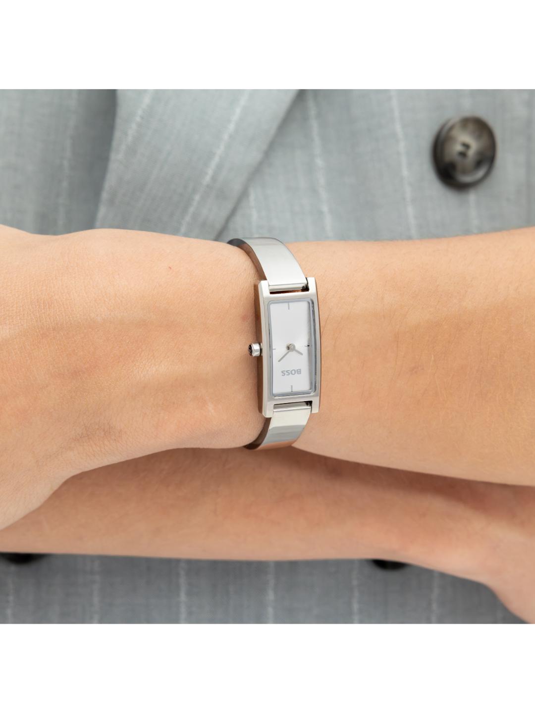 Boss Lucy Qtz Basic Mini Silver White Rectangle Dial Women's Watch 1502856