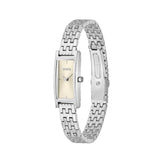 A Hugo Boss women's watch featuring a silver-tone rectangular case and a matching silver-tone link bracelet, with a cream-colored dial, shown against a plain white background.