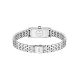 Silver-tone stainless steel watch band with a rectangular case end and a polished clasp, shown on a plain white background. The band is engraved with 'BOSS'.