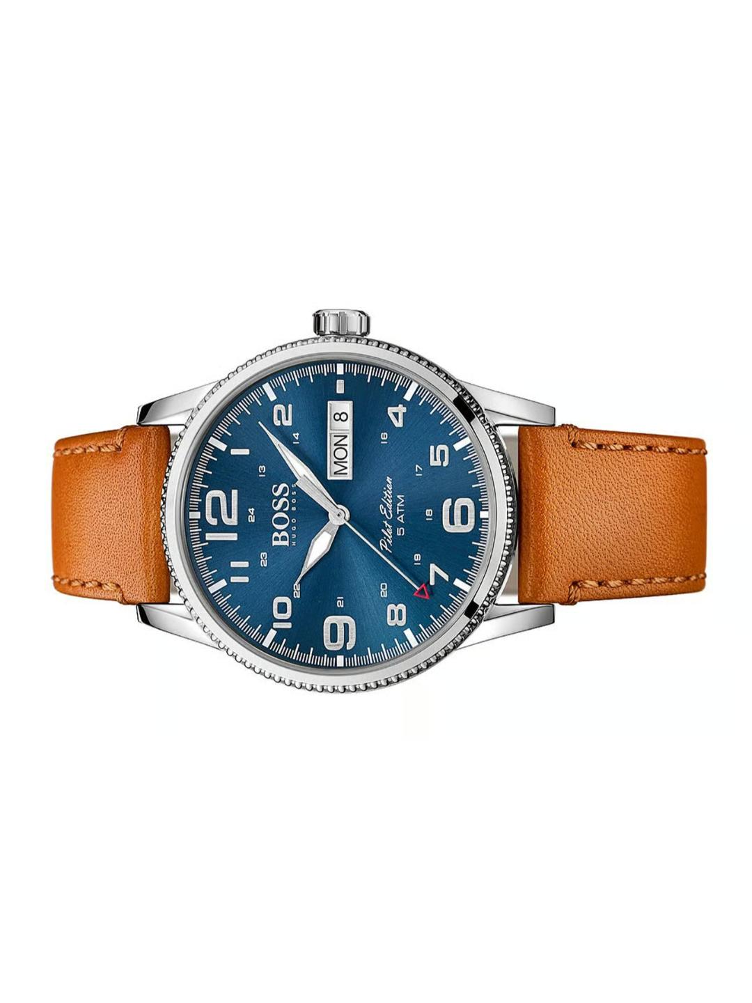 Boss Pilot Vintage Qtz Basic Calendar Blue Round Dial Men's Watch 1513331