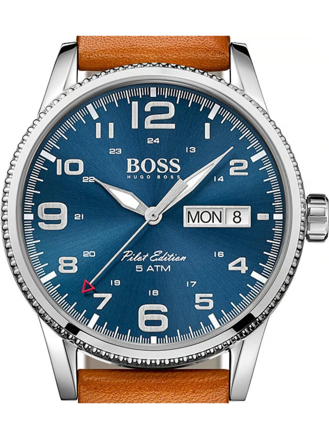 Boss Pilot Vintage Qtz Basic Calendar Blue Round Dial Men's Watch 1513331