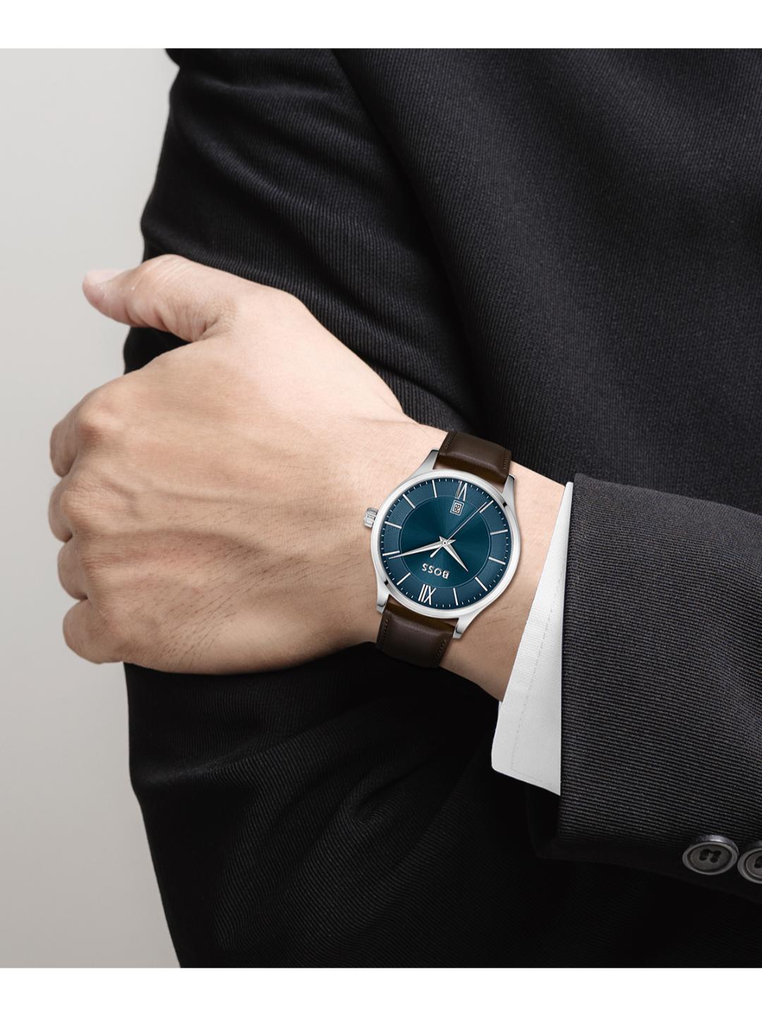 Boss Elite Qtz Basic Calendar Blue Round Dial Men's Watch 1513955