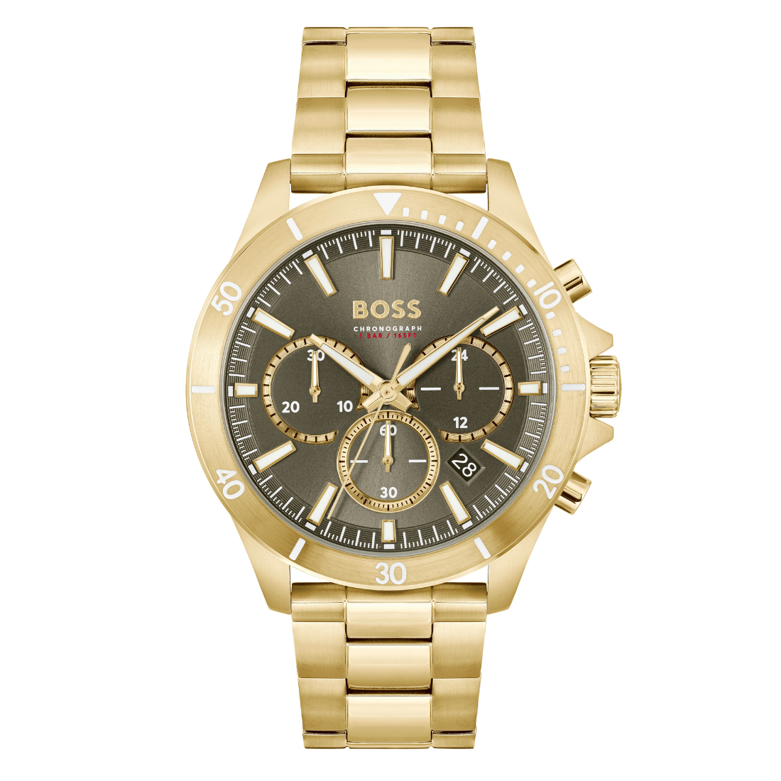 Boss Troper Qtz Fashion Chrono Olive Green Round Dial Men Stainless Steel Watch 1514059