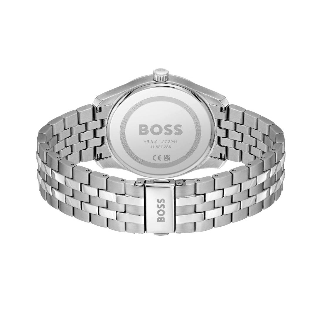 Silver watch with metal bracelet on a white background