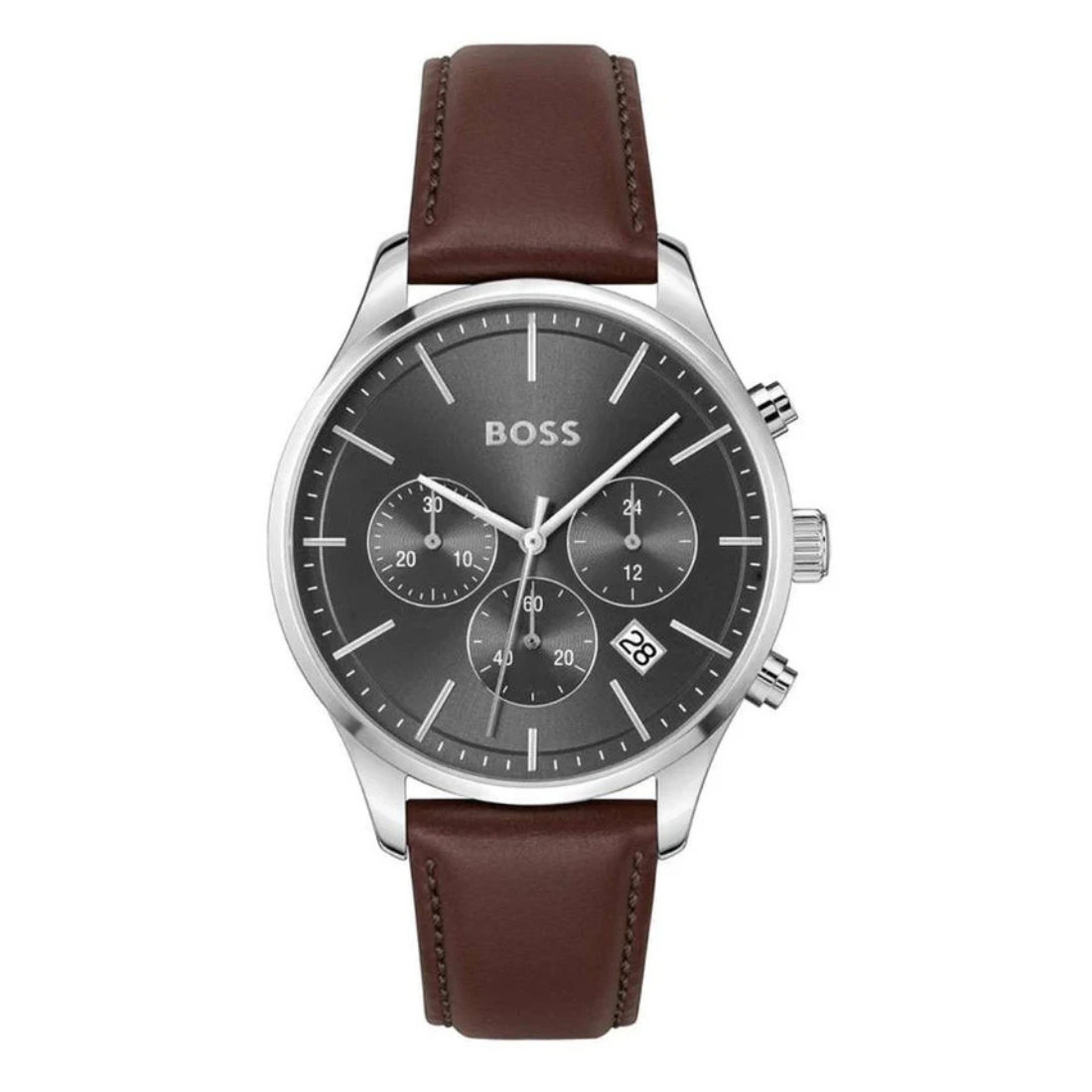 Hugo Boss Men 42 mm Quartz Analog Grey Dial Synthetic Leather Strap Watch 1514155