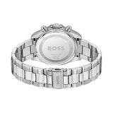 Silver watch with a textured band on a white background