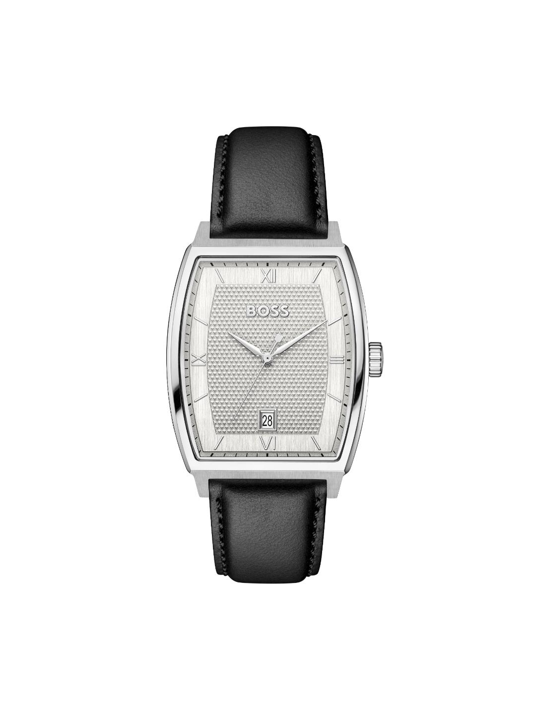 Boss Principle Qtz Basic Calendar Silver White Tonneau Dial Men's Watch 1514351