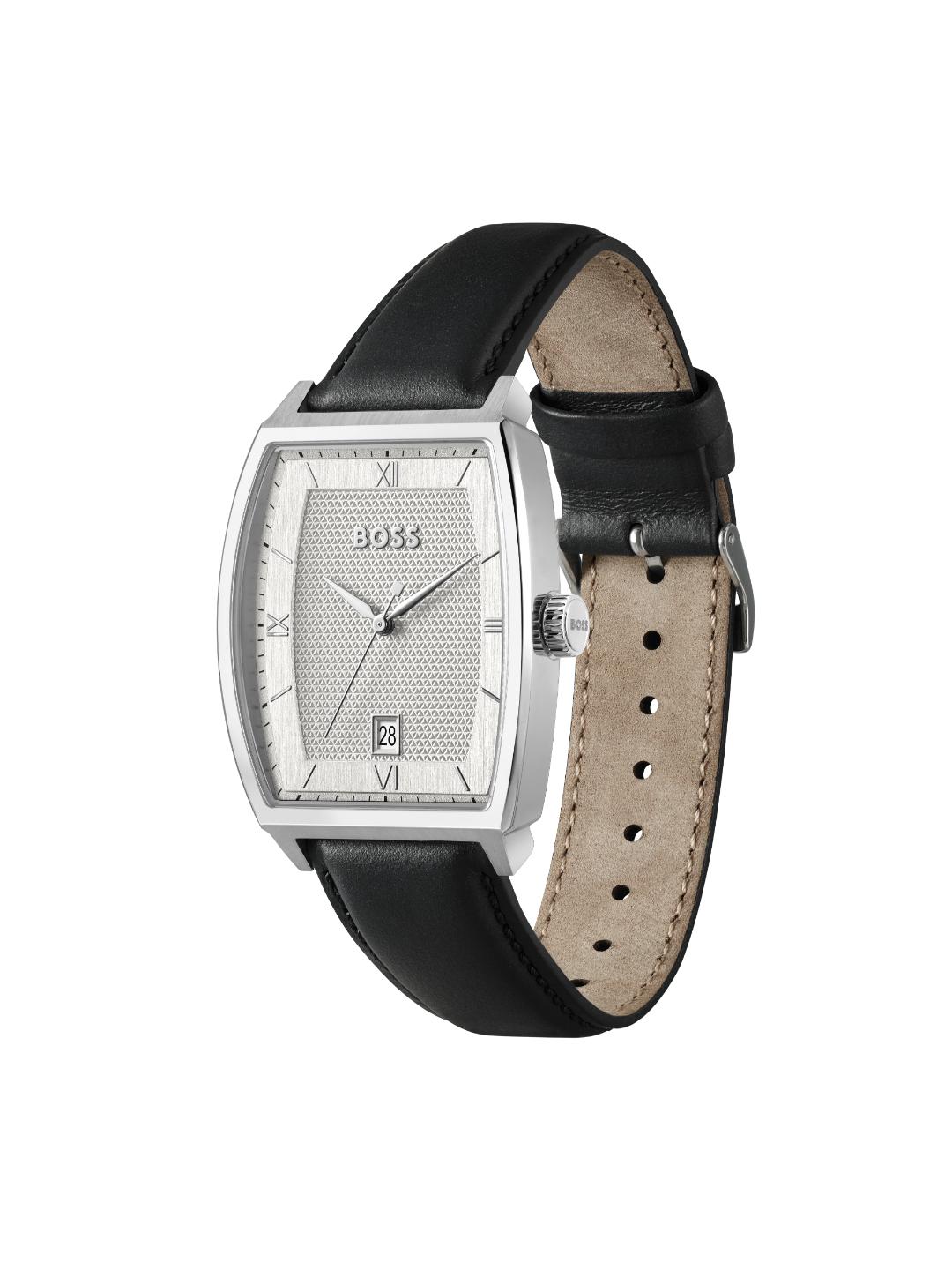 Boss Principle Qtz Basic Calendar Silver White Tonneau Dial Men's Watch 1514351