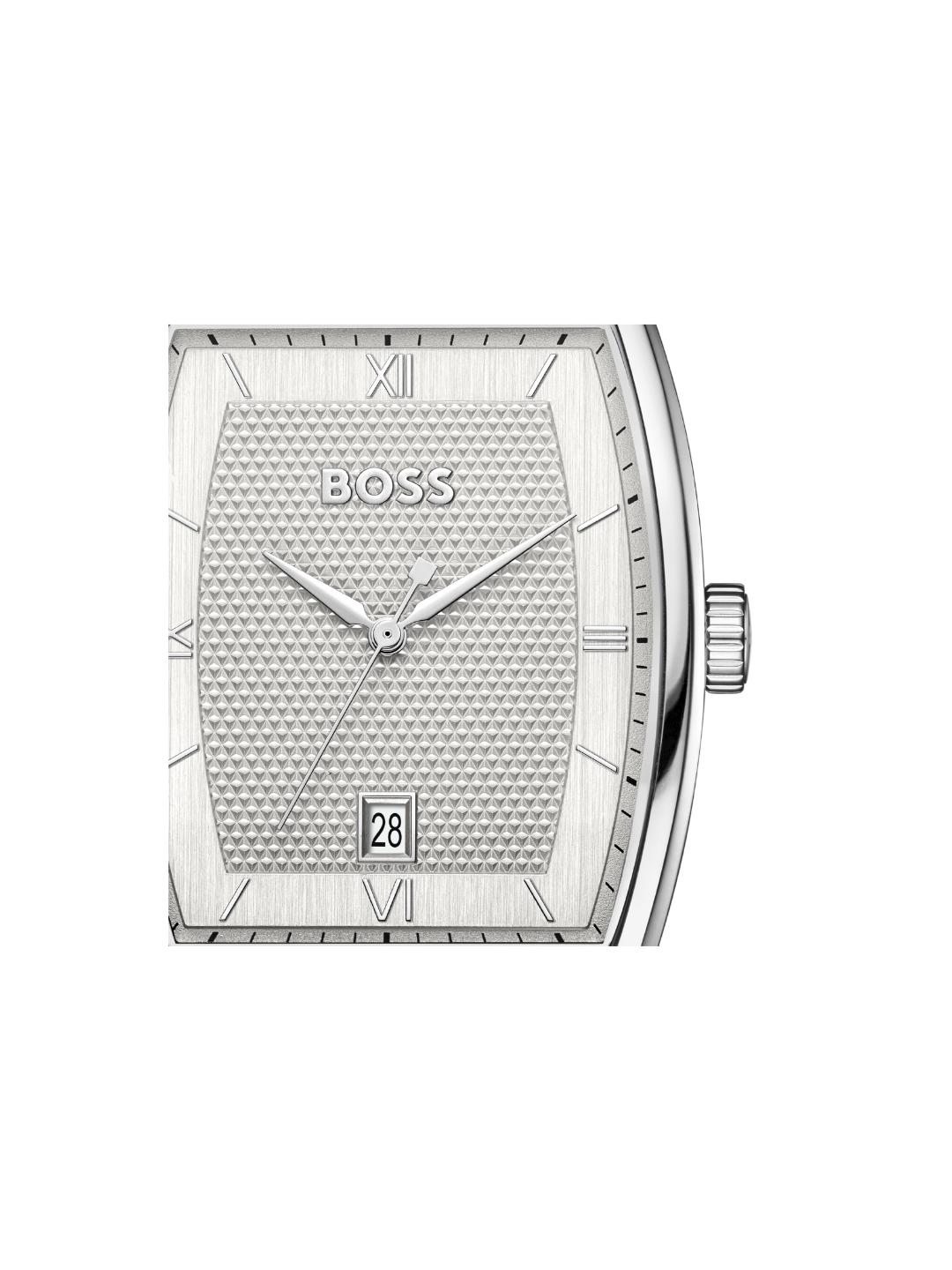Boss Principle Qtz Basic Calendar Silver White Tonneau Dial Men's Watch 1514351