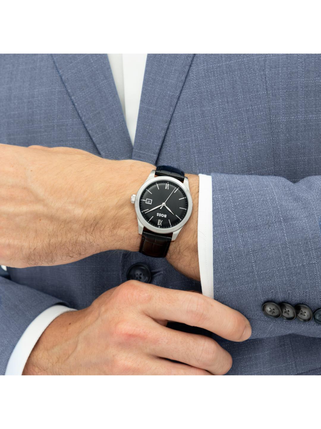 Boss Langford Qtz Basic Calendar Black Round Dial Men's Watch 1514356