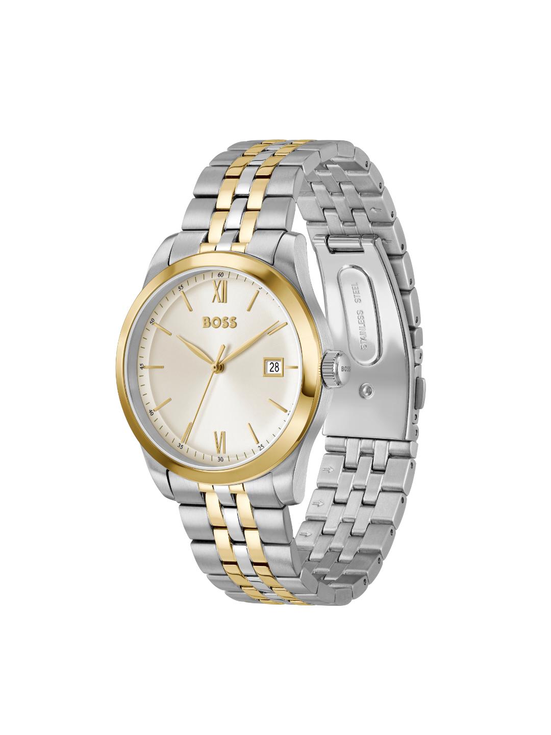 Boss Langford Qtz Basic Calendar Parchment Round Dial Men's Watch 1514358