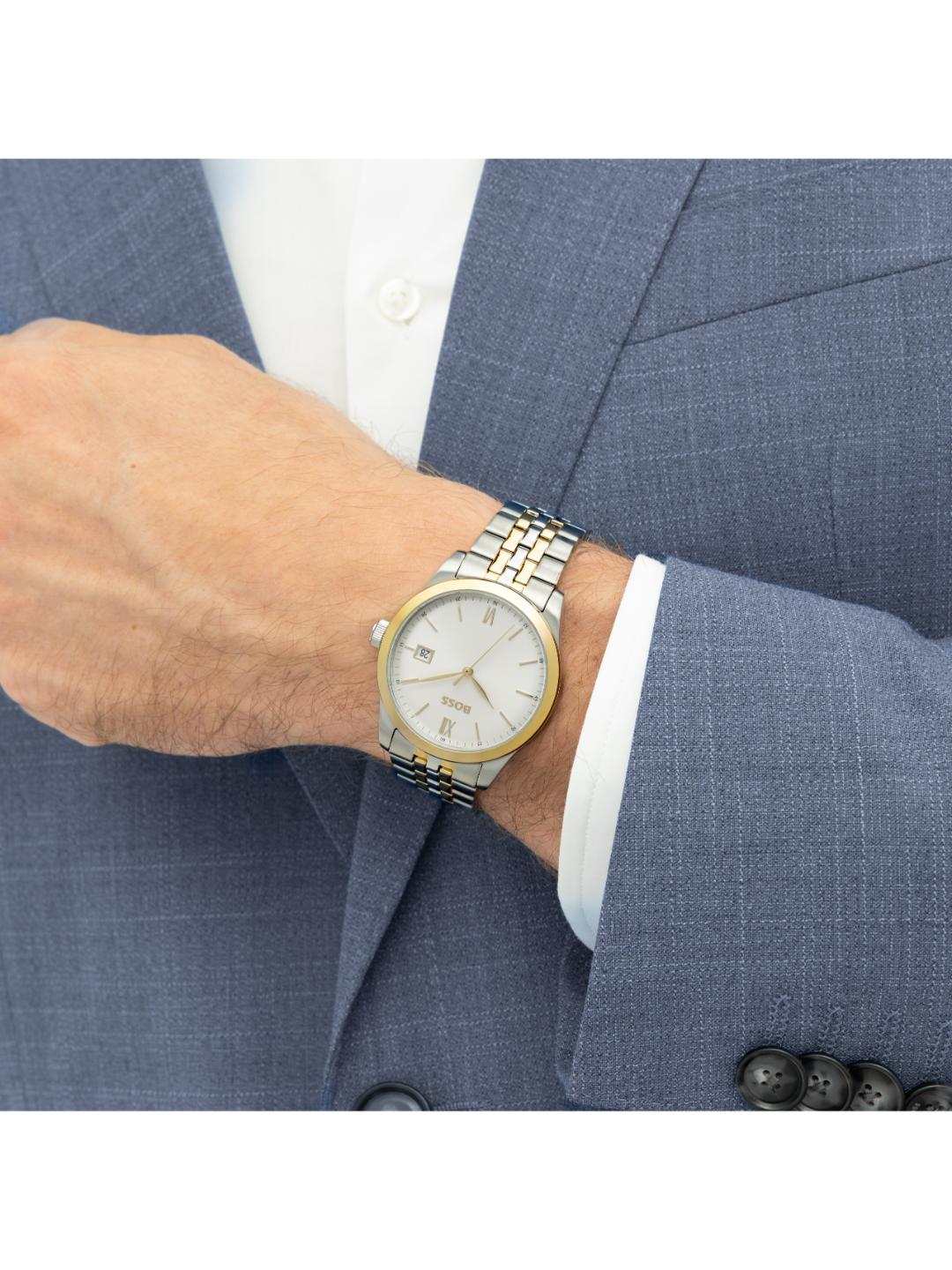 Boss Langford Qtz Basic Calendar Parchment Round Dial Men's Watch 1514358