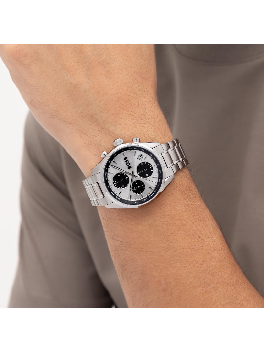 Boss Grand Prix Qtz Fashion Chrono Silver White Round Dial Men's Watch 1514362