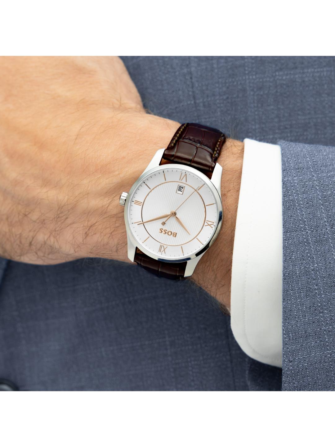 Boss Principle Qtz Basic Calendar Silver White Round Dial Men's Watch 1514363